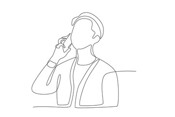 business man is on the phone with business colleagues.Business call one-line drawing