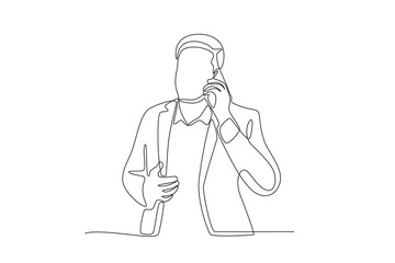 business man is calling with emotion.Business call one-line drawing