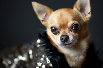 Glamorous chihuahua in sequin attire