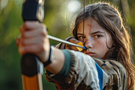 Great image of a teenage girl doing archery
