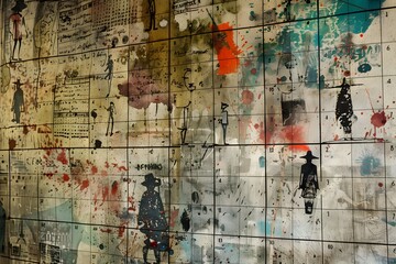 Graffiti art on an old, grungy wall, featuring vintage paint textures and a design, creating an antique, urban illustration