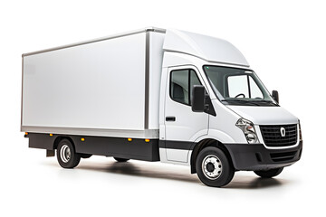 Delivery van side view isolated on a white background. - obrazy, fototapety, plakaty