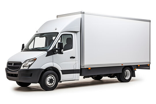 Delivery van side view isolated on a white background.
