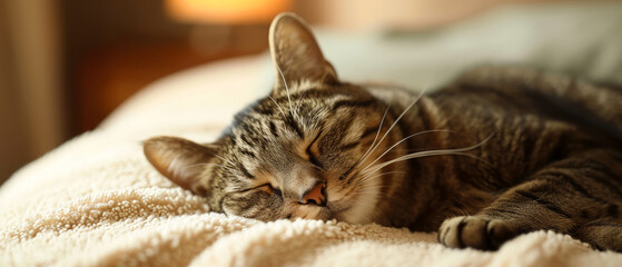 Close up of cute  fur cat. Female hand petting  and hugging cute kitten pet. Cozy evening, domestic relax ambience at home.