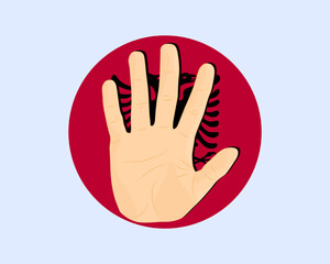 Obraz premium Albania flag with hand stop sign, protest and human rights idea