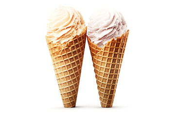 Two ice cream cones on a white background.