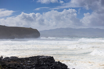 Stormy weather in the Atlantic Ocean. Areal de Santa Barbara beach. Sao Miguel Island, Azores,...