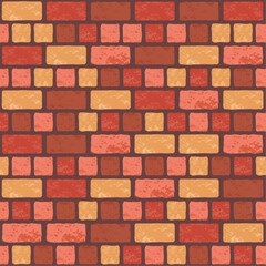 Realistic Vector brick wall seamless pattern. Flat red and yellow wall texture. Simple grunge English brick bond, textured brick background for print, paper, design, decor, stone background.