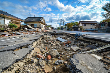 Severe damage from earthquake and liquefaction natural disasters
 - obrazy, fototapety, plakaty