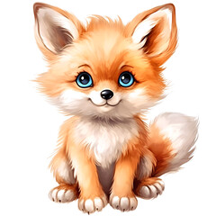 Obraz premium Young fox sitting with bright blue eyes