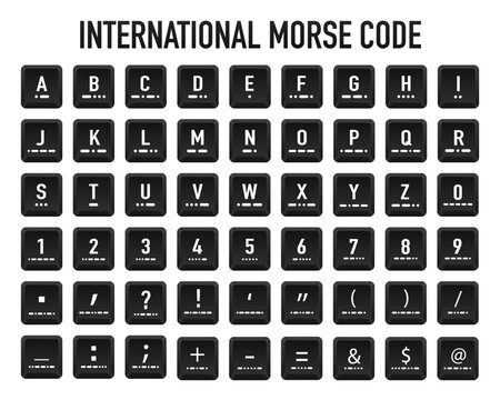 International Morse code. Set of letters, numbers and punctuation signs. Alphabet and Numerals Morse Code for Learning. Vector illustration