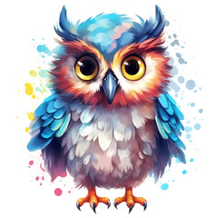 Vibrant illustration of a colorful owl with tufted ears