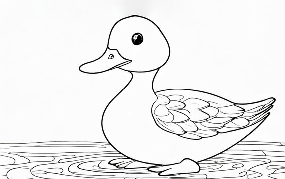 Cute duck, black lines, coloring page illustration.