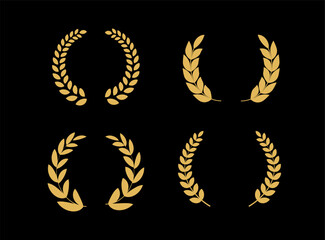 Laurel circle wreath icon. Gold laurel branches frames of the winner.  Award sign. First place symbol. Emblem. Vector illustration