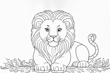 Obraz premium Lion, black lines, coloring page illustration.