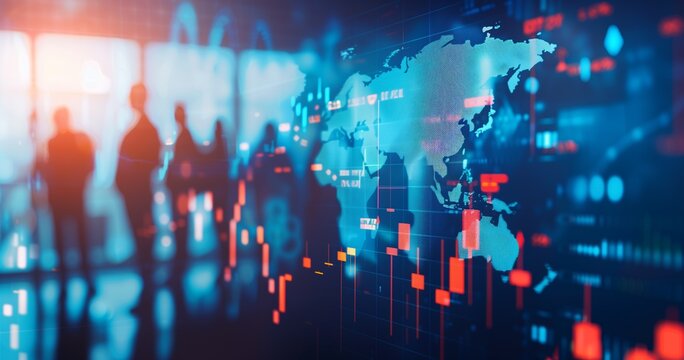 Market Momentum: Navigating Global Dynamics A stock market graph and business people