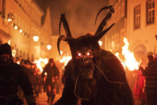 Krampuslauf, the traditional parade of devils in the streets of Schladming town, Austria