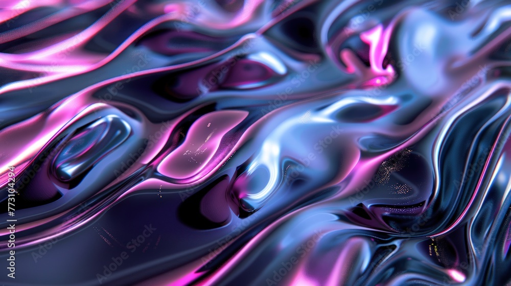 Poster abstract floating shape made of liquid metal. holographic rainbow object material for graphic design