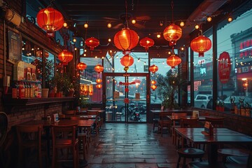 Interior of an empty chinese restaurant