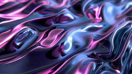 Obraz premium Abstract floating shape made of liquid metal. Holographic rainbow object material for graphic design.