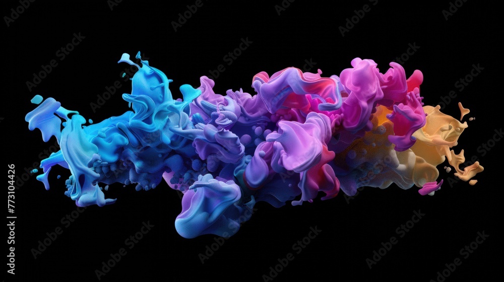 Poster multicolored explosion of colors isolated on black background. digital abstract background for graph