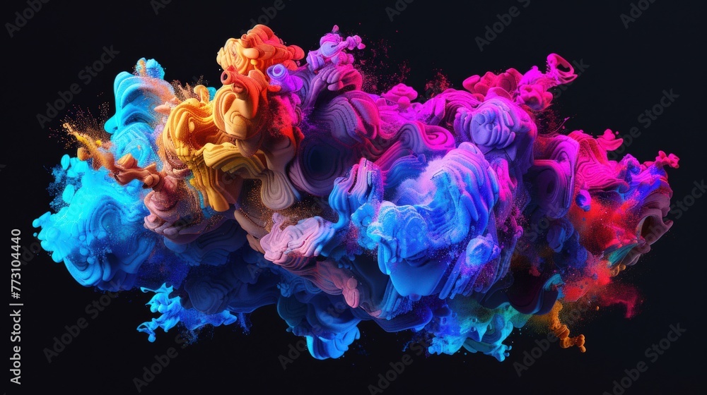 Poster multicolored explosion of colors isolated on black background. digital abstract background for graph