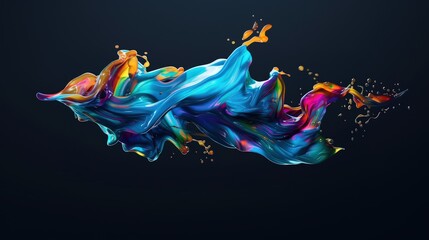 Abstract floating shape made of liquid metal. Holographic rainbow object material for graphic design.