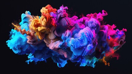 Obraz premium Multicolored explosion of colors isolated on black background. Digital abstract background for graphic design, festival advertising.