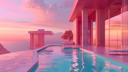Surreal pink exterior. Abstract architectural background for advertising.
