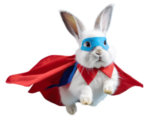 Rabbit Superhero Flying Through the Air. Generative AI