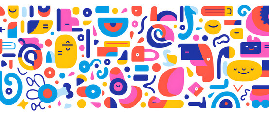 Various colorful abstract shapes in vector format, in the style of joyful chaos, doodles cartoon geometric background