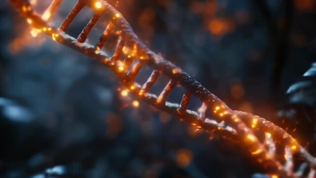 An image of a double helix DNA strand symbolizing the cyclical nature of life and how it continues on even after death echoing the concept of eternal recurrence.