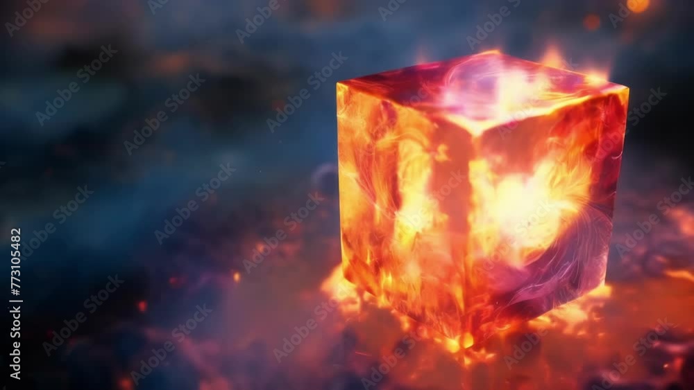 Poster from one side the cube appears solid and unchanging but upon closer inspection one can see the intri