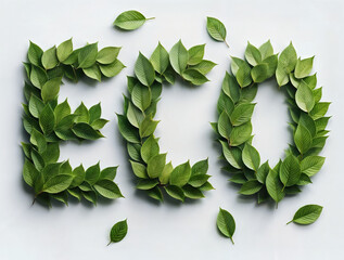ecology logo, the inscription "eco" made of leaves on a white background
