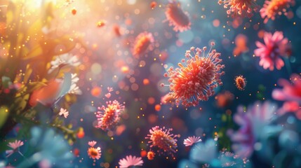 Animated 3D journey of a pollen particle causing allergies, educational and visually engaging - obrazy, fototapety, plakaty