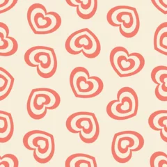 Fotobehang Red hearts on beige background. Vector seamless pattern in soft retro pastel colors. Best for textile, wallpapers, wrapping paper, package and St. Valentines Day design. © maksin_priestess
