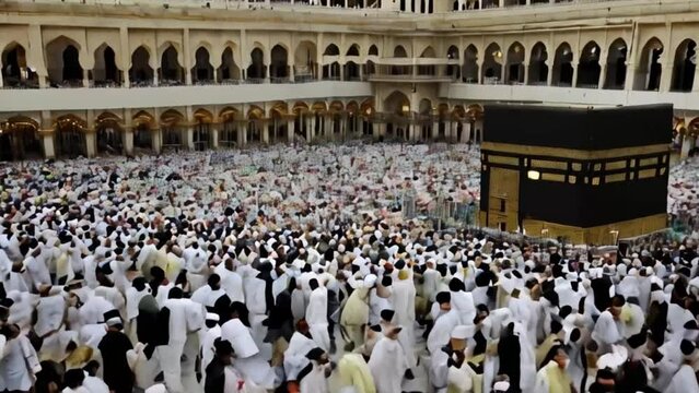 Muslim pilgrims circumambulate the Kaaba at Masjidil Haram in Makkah