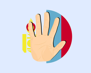 Mongolia flag with hand stop sign, protest and human rights idea