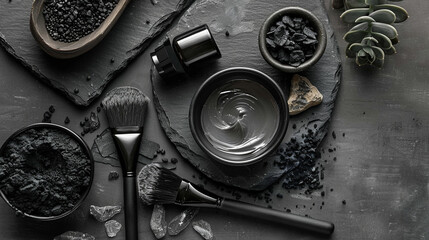 A blend of charcoal and skin care elements for a unique artistic composition ,