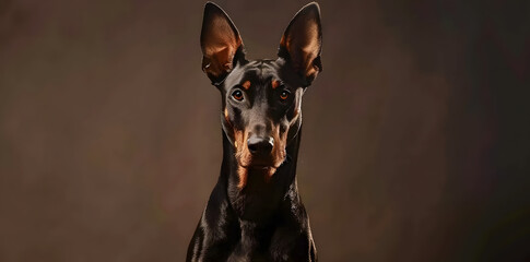 
Imagine
3d




Black dog doberman sitting in front of camera isolated on background