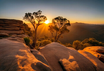 Dawn’s Embrace: Sunrise Over Rugged Outback - obrazy, fototapety, plakaty