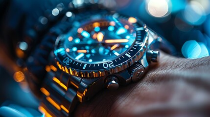 Highlight the luminescent hands of a diver's watch, glowing softly in the darkness as they indicate the passage of time with effortless grace.