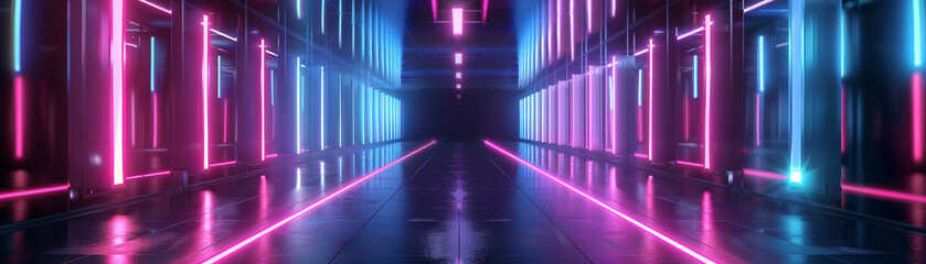As a 3D animator, design an extraordinary backdrop background where geometry meets neon lights Craft an innovative scene that captivates viewers with its distinct charm and visual allure