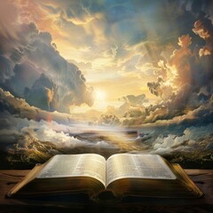 Open Bible Reveals a Serene and Heavenly Scene from Paradise