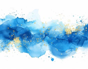 KS Watercolor blue abstract splash with gold glitter vect