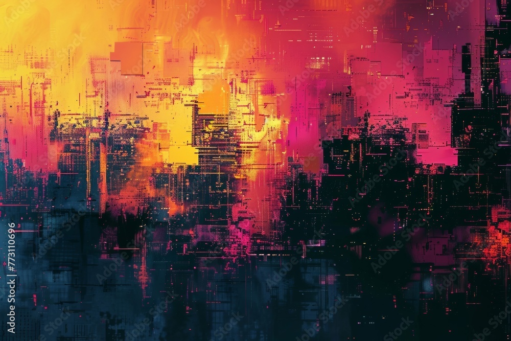 Poster the chaotic pixel art design showcases a modern square texture with a futuristic glitch technology t