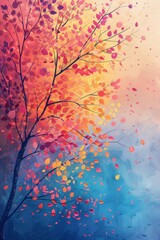 Obraz na płótnie Canvas The stunning rainbow tree displays vivid, eye-catching leaves on its swaying branches, making it a striking backdrop for illustration and wall decor in any interior space.