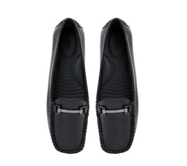 black leather womens moccasins isolated on white background