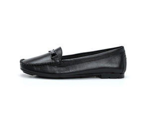 black leather womens moccasins isolated on white background