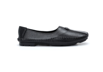 black leather womens moccasins isolated on white background